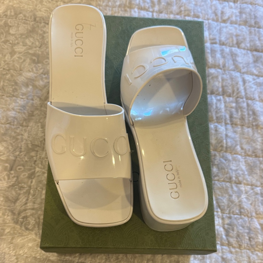 Gucci Women's White Embossed Slide Sandals